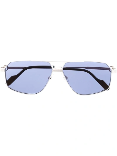 Shop Cartier C De  Navigator-frame Sunglasses In Silver