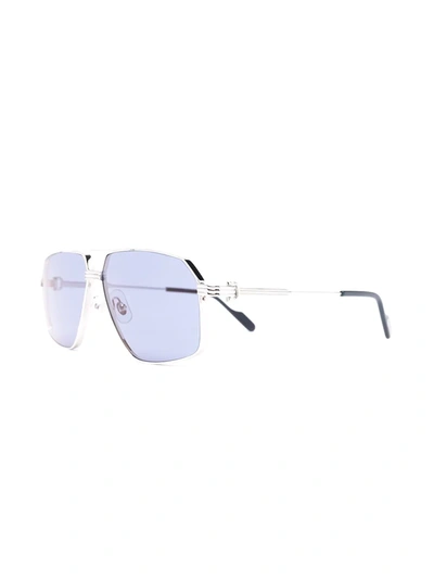 Shop Cartier C De  Navigator-frame Sunglasses In Silver