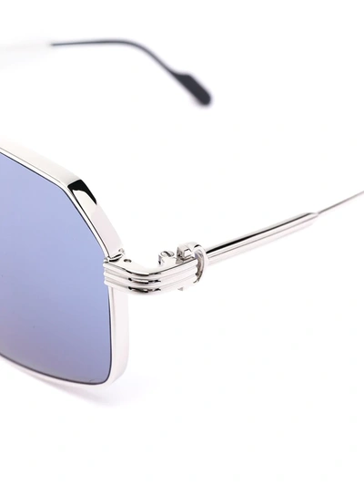 Shop Cartier C De  Navigator-frame Sunglasses In Silver
