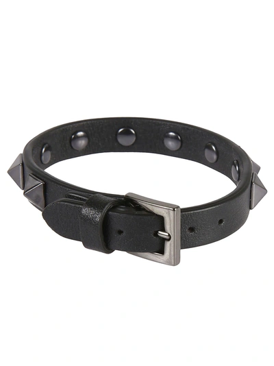 Shop Valentino Leather Studded Bracelet In Black