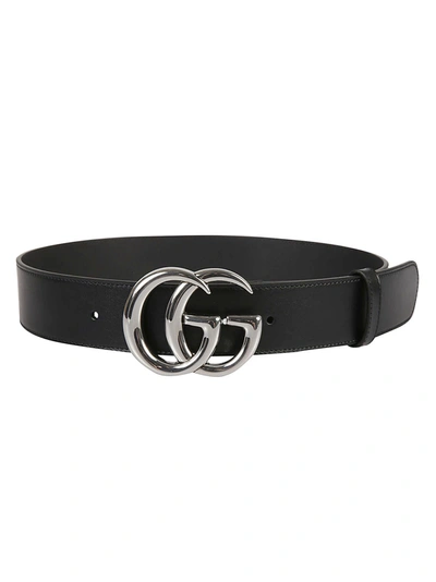 Shop Gucci Double G Buckle Belt In Black/silver