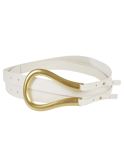 Shop Bottega Veneta French Calf Belt In White Plaster/gold