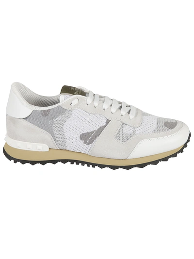 Shop Valentino Mesh Paneled Sneakers In White/pastel Grey