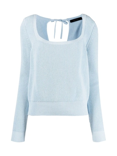 Shop Federica Tosi Crew Neck L/s Sweater W/bow In Sky