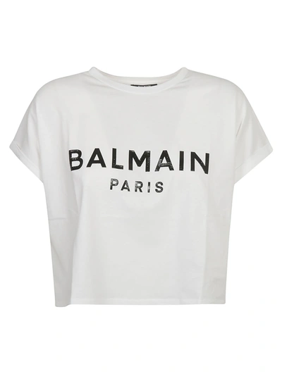 Shop Balmain Cropped T-shirt In White/black