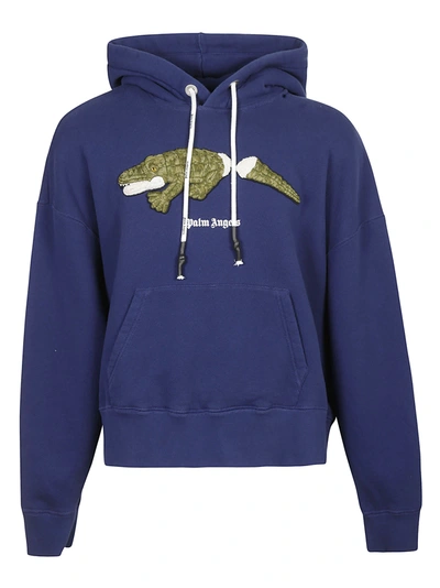 Palm Angels Crocodile Patch Logo Hoodie In Blue | ModeSens