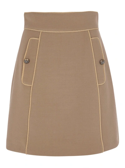 Shop Dolce & Gabbana Back Zip Detail Skirt In Beige