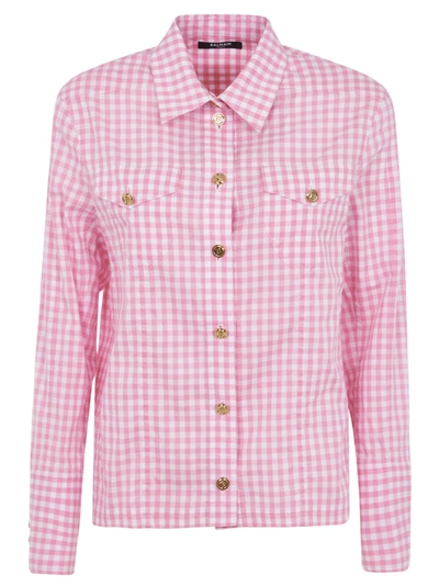 Shop Balmain Check Buttoned Shirt In Pink
