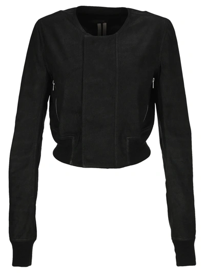 Shop Rick Owens Leather Cropped Bomber Jacket In Black