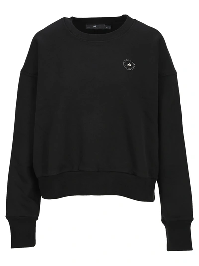 Shop Adidas By Stella Mccartney Logo Print Crew Neck Sweatshirt In Black