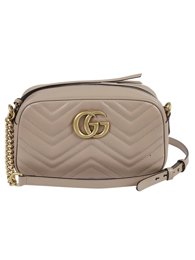 Shop Gucci Chain & Leather Strap Quilted Shoulder Bag In Porcel Rose