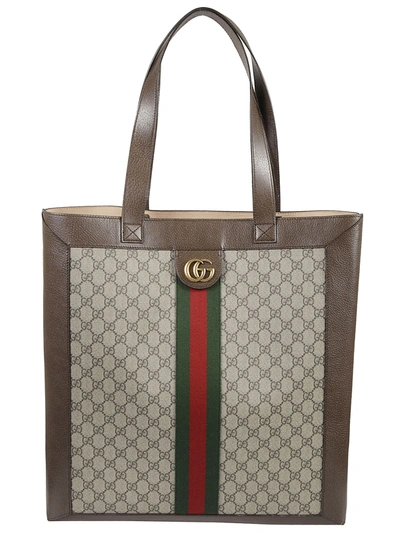 Shop Gucci Logo Motif Tote In Brown/grey