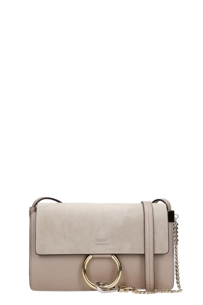 Shop Chloé Faye Small Shoulder Bag In Grey Suede And Leather