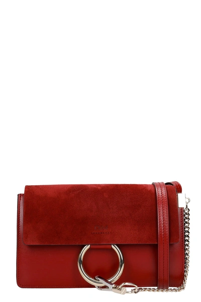 Shop Chloé Faye Small Shoulder Bag In Bordeaux Suede And Leather