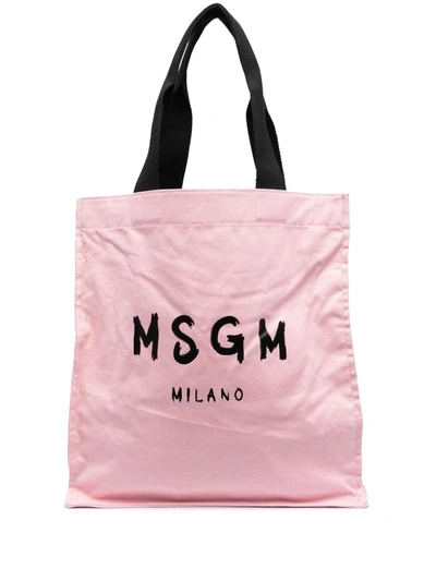 Shop Msgm Logo-print Cotton Tote Bag In Pink