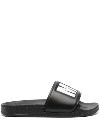 Shop Msgm Logo-print Slides In Black