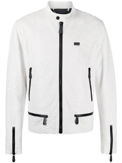 Shop Philipp Plein Contrast Zip Jacket In White