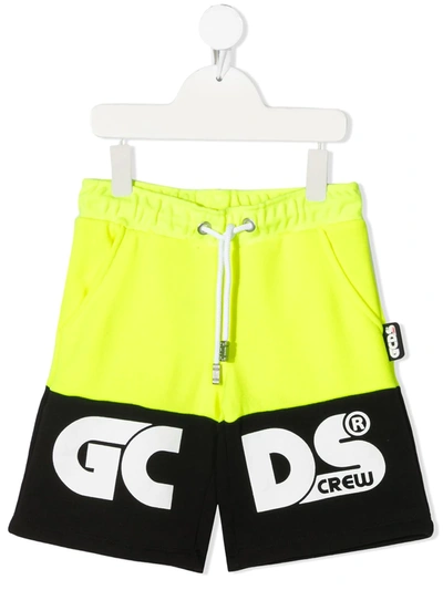 Shop Gcds Logo Print Colour Block Shorts In Yellow