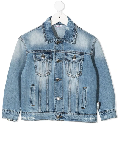 Shop Gcds Logo Print Denim Jacket In Blue