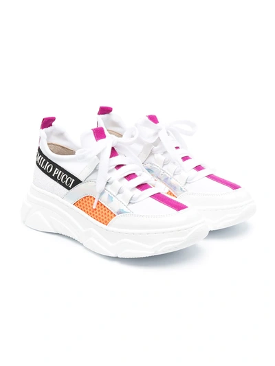 Shop Emilio Pucci Junior Colour-block Lace-up Trainers In White