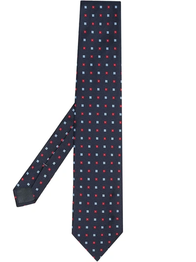 Shop Ermenegildo Zegna Floral-embroidered Silk Tie In Blue