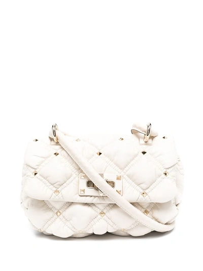 Valentino Rockstud Diamond Quilted Padded Shoulder Bag In Neutrals