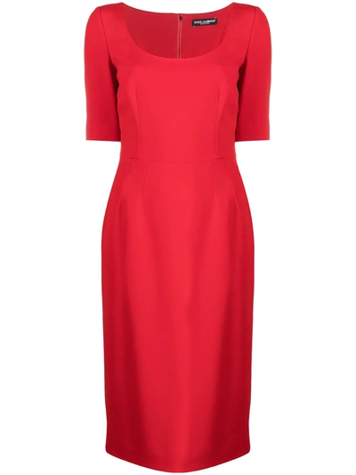 Shop Dolce & Gabbana Scoop-neck Silk Midi Dress In Red