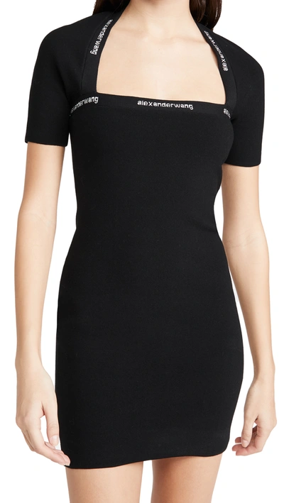 Shop Alexander Wang T Bodycon Dress With Logo Jacquard Trim In Black