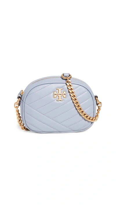 Shop Tory Burch Kira Chevron Small Camera Bag In Cloud Blue/rolled Brass