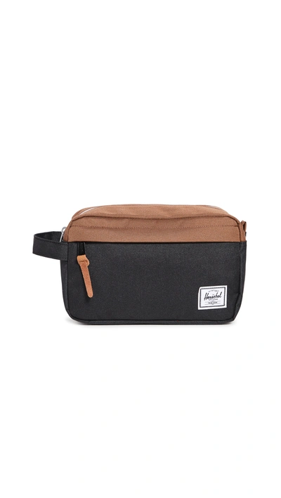 Shop Herschel Supply Co Chapter Cosmetic Case In Black/saddle Brown