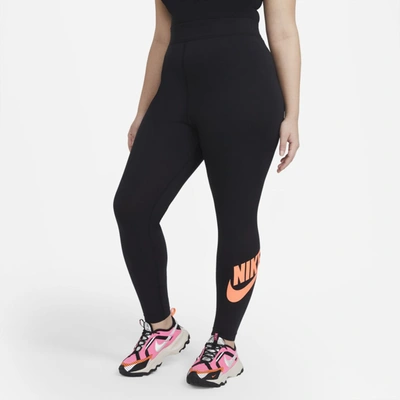 Shop Nike Sportswear Essential Women's High-rise Leggings In Black,bright Mango