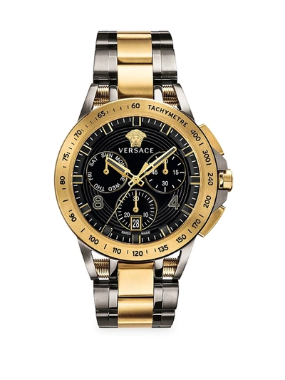 Shop Versace Sport Tech Ip Yellow Goldtone Bracelet Watch In Black