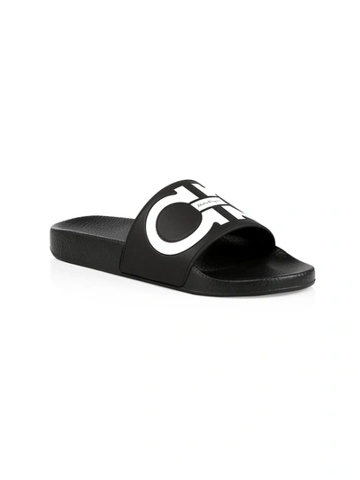 Shop Ferragamo Women's Groove Logo Pool Slides In Nero White