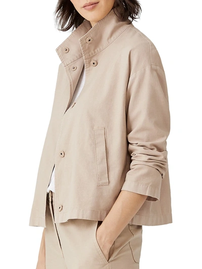 Shop Eileen Fisher Stand-collar Jacket In Khaki