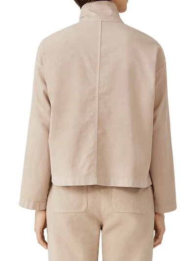 Shop Eileen Fisher Stand-collar Jacket In Khaki
