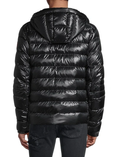 Prolific black tape store hooded puffer jacket