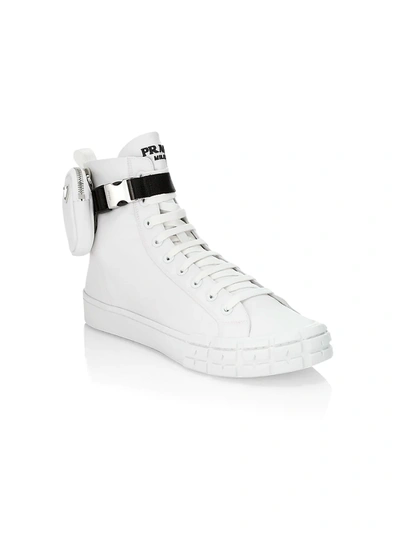 Men's Wheel Re-nylon High-top Sneakers With Zip Pouch In White