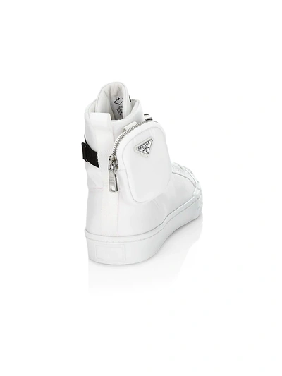 Shop Prada Men's  Wheel Re-nylon High-top Sneakers In White