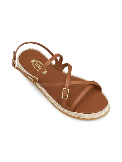 Shop Tod's Leather Espadrille Platform Sandals In Tan