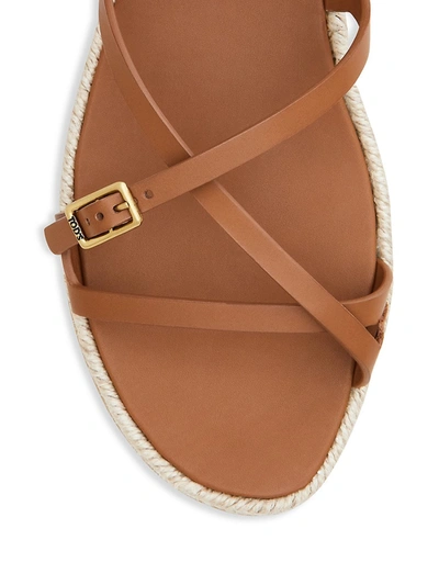Shop Tod's Leather Espadrille Platform Sandals In Tan