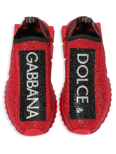 Shop Dolce & Gabbana Men's Sorrento Embellished Logo Slip-on Knit Sneakers In Rosso Nero