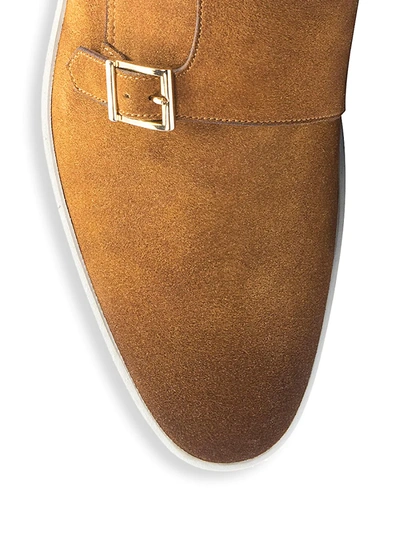 Shop Santoni Men's Freemont Monk-strap Suede Sneakers In Brown