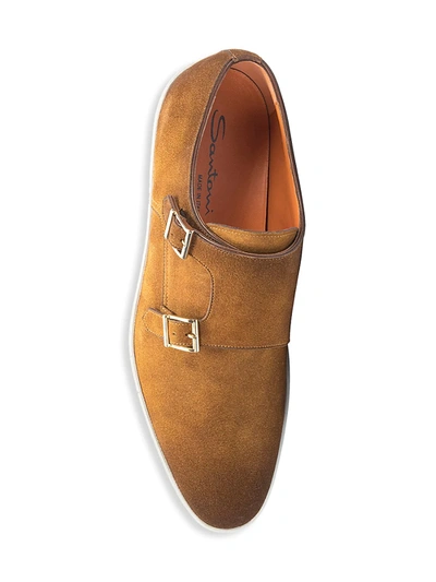 Shop Santoni Men's Freemont Monk-strap Suede Sneakers In Brown