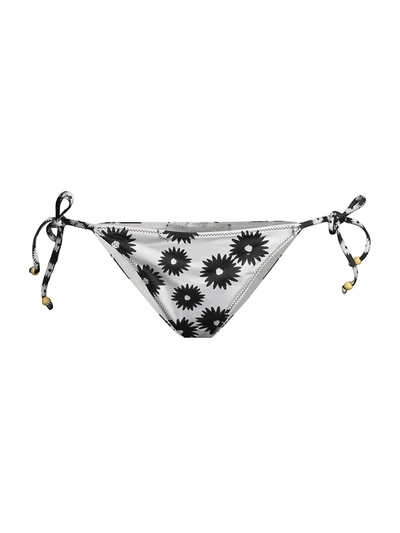 Shop Stella Mccartney Floral-print Tie Side Bikini Bottom In Cream Black