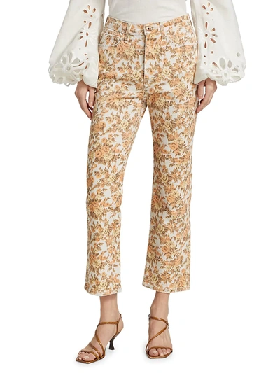 Shop Jonathan Simkhai Standard Women's Tj High-rise Cropped Bootcut Jeans In Floral Print