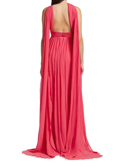 Shop Elie Saab Silk Chiffon One-shoulder Crosshatch Gown In Bouganville Pink