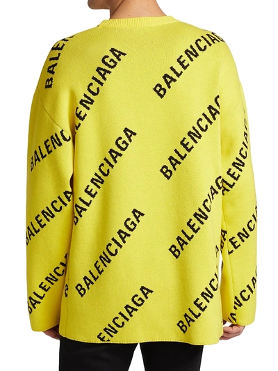 Shop Balenciaga Men's Logo Intarsia Crewneck Sweater In Yellow Black