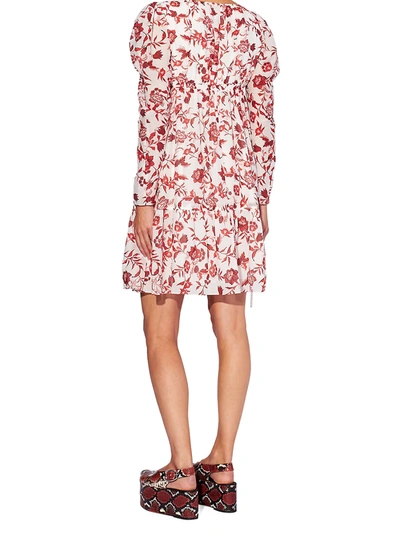 Shop Erdem Sibyl Puff-sleeve Floral Dress In White Red