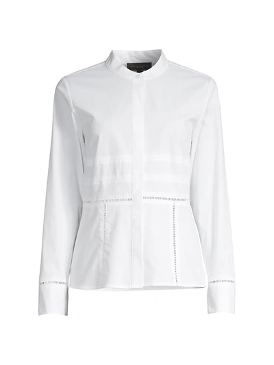 Shop Donna Karan Lace Eyelet Peplum Shirt In White