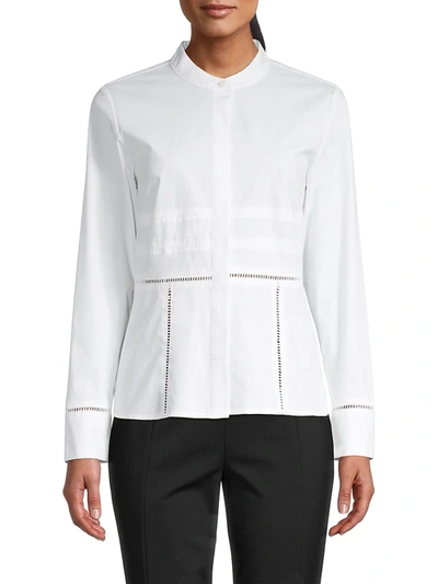 Shop Donna Karan Lace Eyelet Peplum Shirt In White